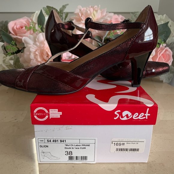 Sz 38 Sweet Burgundy T-strap Heels BNIB - Picture 8 of 8